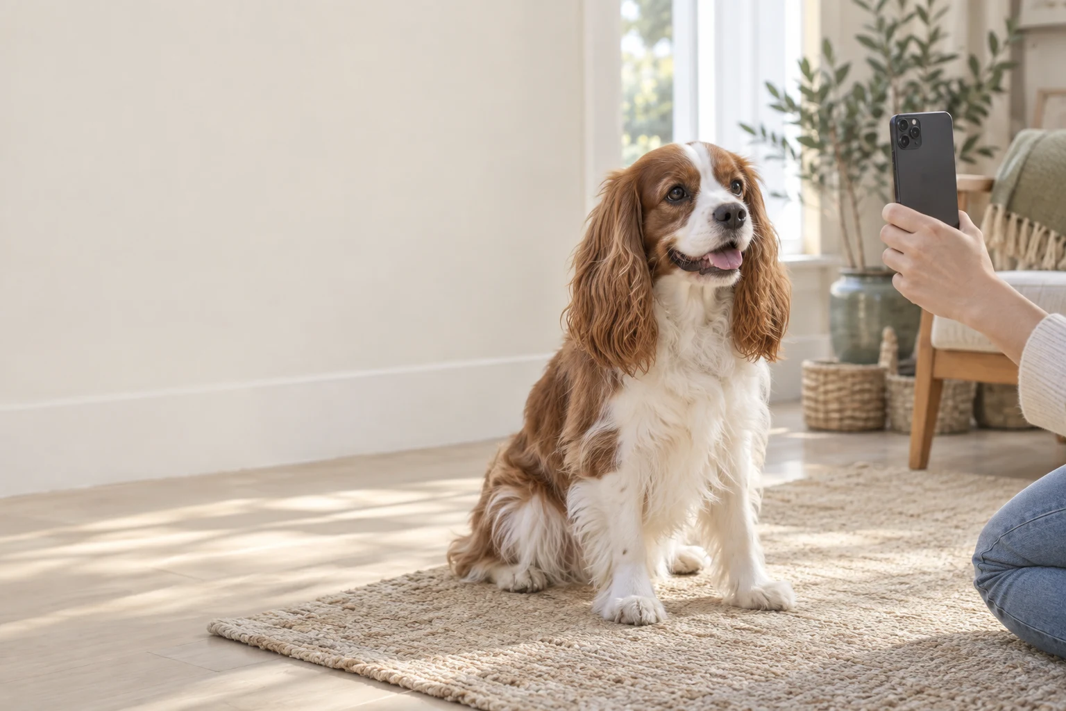 Illustrative spaniel photographed at eye level in soft daylight